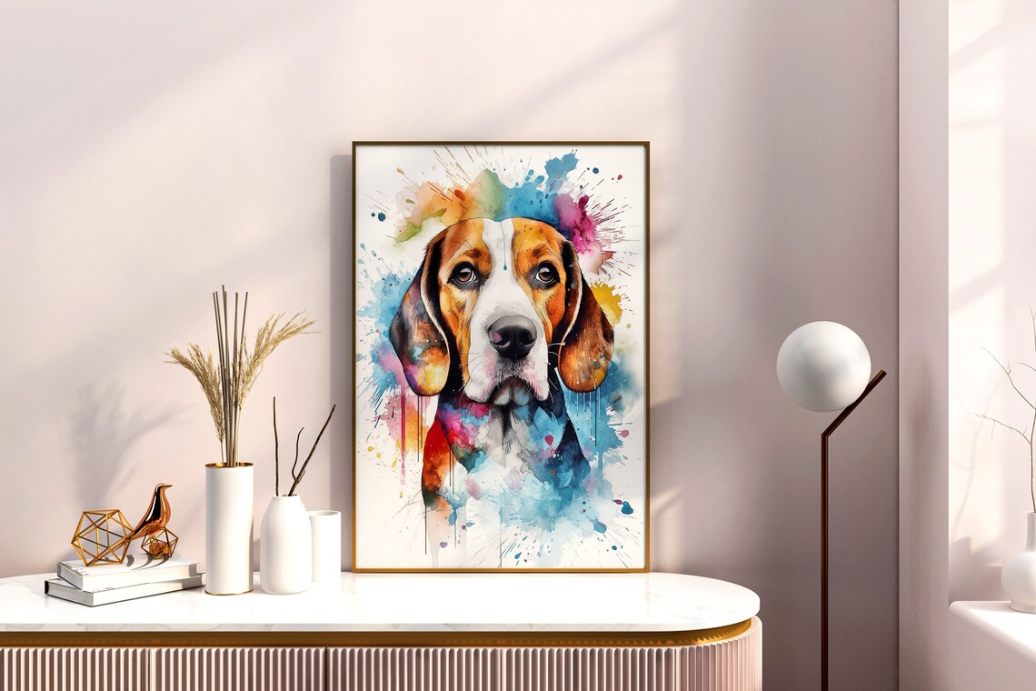 Beagle Colorful Watercolor Dog Portrait Hound Splash Art Poster - Image 5