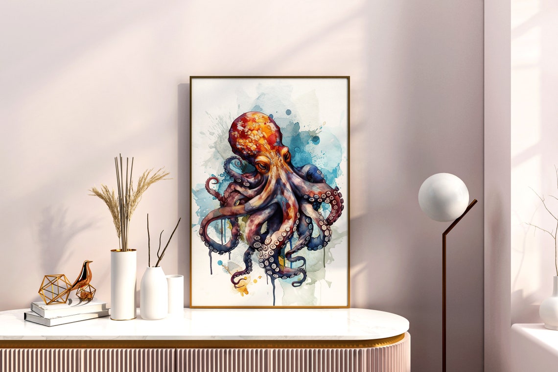 Octopus Colorful Watercolor Art Tentacles Sea Creature Splash Poster - Image 3