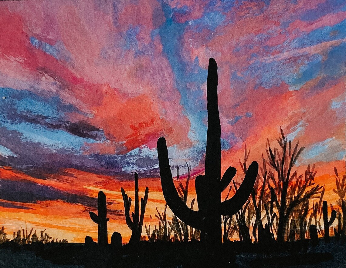 Saguaro National Park Watercolor Landscape Art Print - Image 2