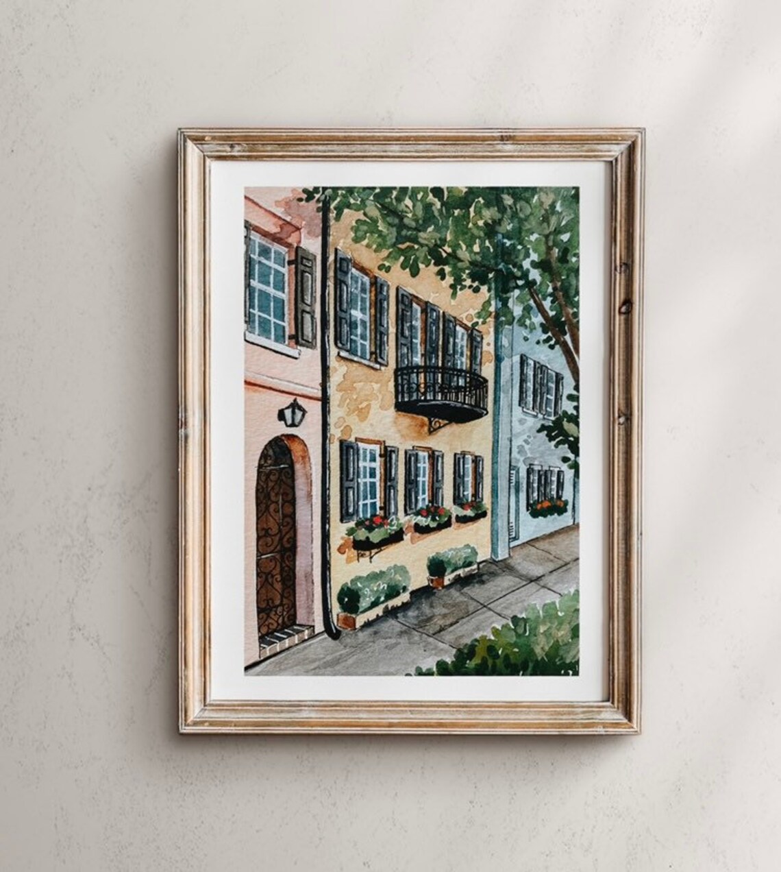 Charleston SC Rainbow Row Watercolor Landscape Art Print