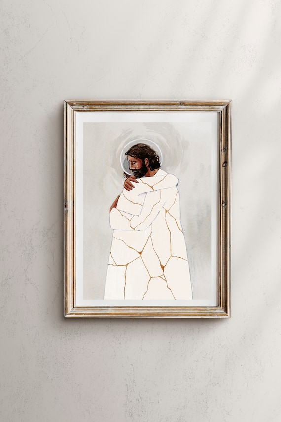 He Binds Up The Broken Hearted Kintsugi Christ Art Print