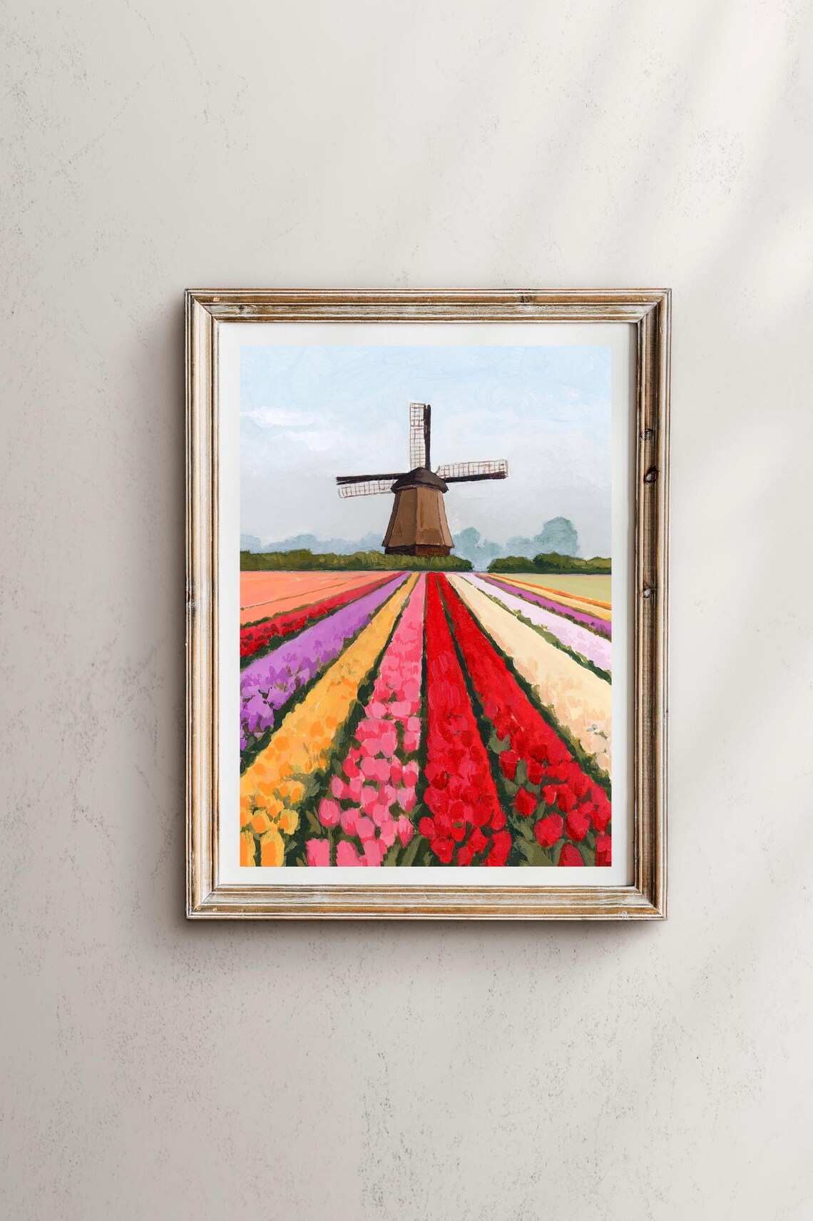 Netherlands Tulips Watercolor Landscape Art Print
