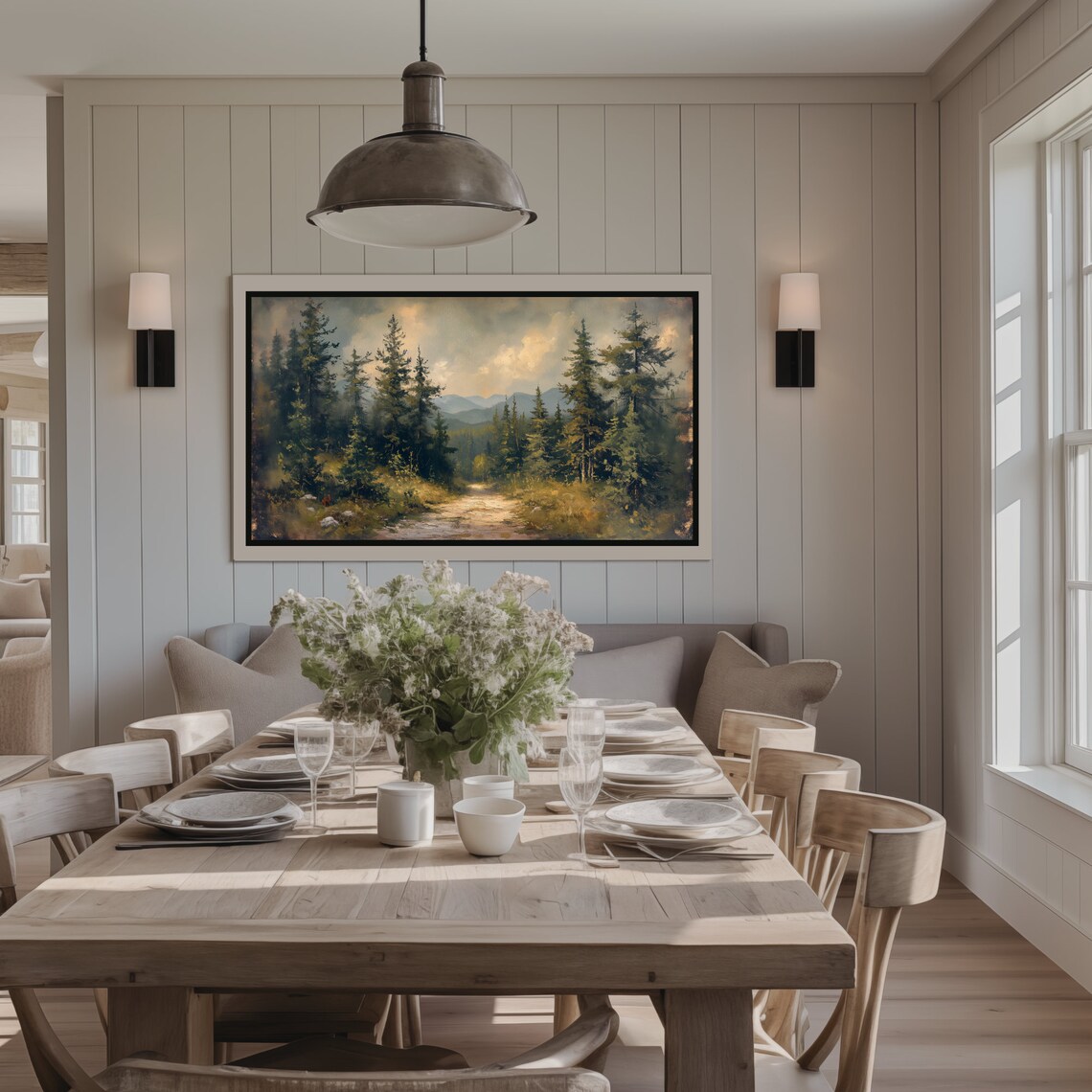 Evergreen Forest Path Mountain View Vintage Oil Painting Art Poster - Image 3