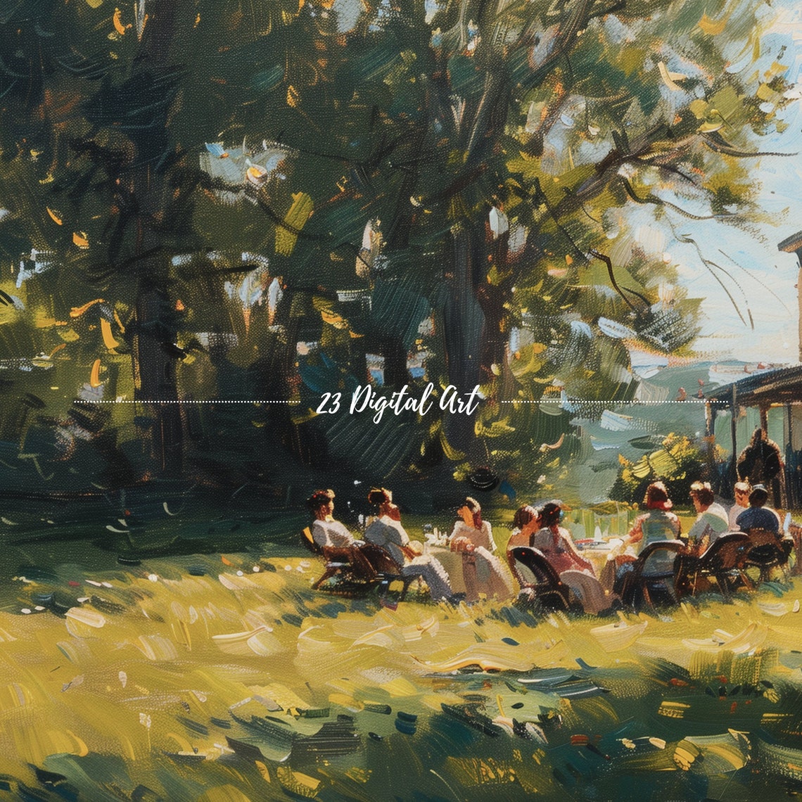 Frame Tv Art Summer Landscape Oil Painting Family Gathering In The Backyard Classic Neutral Country Earthy Green Garden Tv Art 127 - Image 7