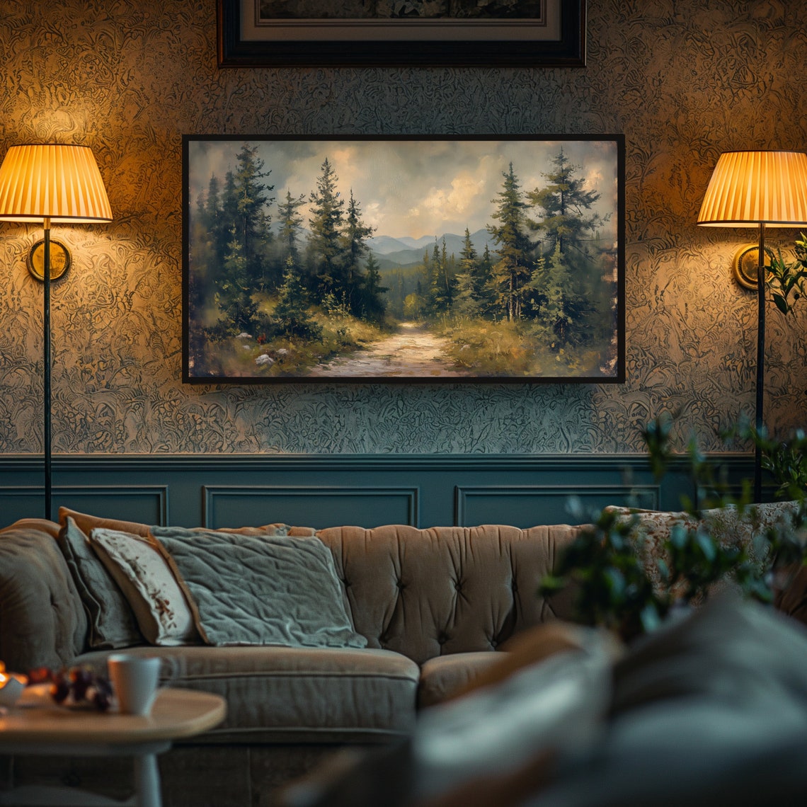 Evergreen Forest Path Mountain View Vintage Oil Painting Art Poster - Image 4