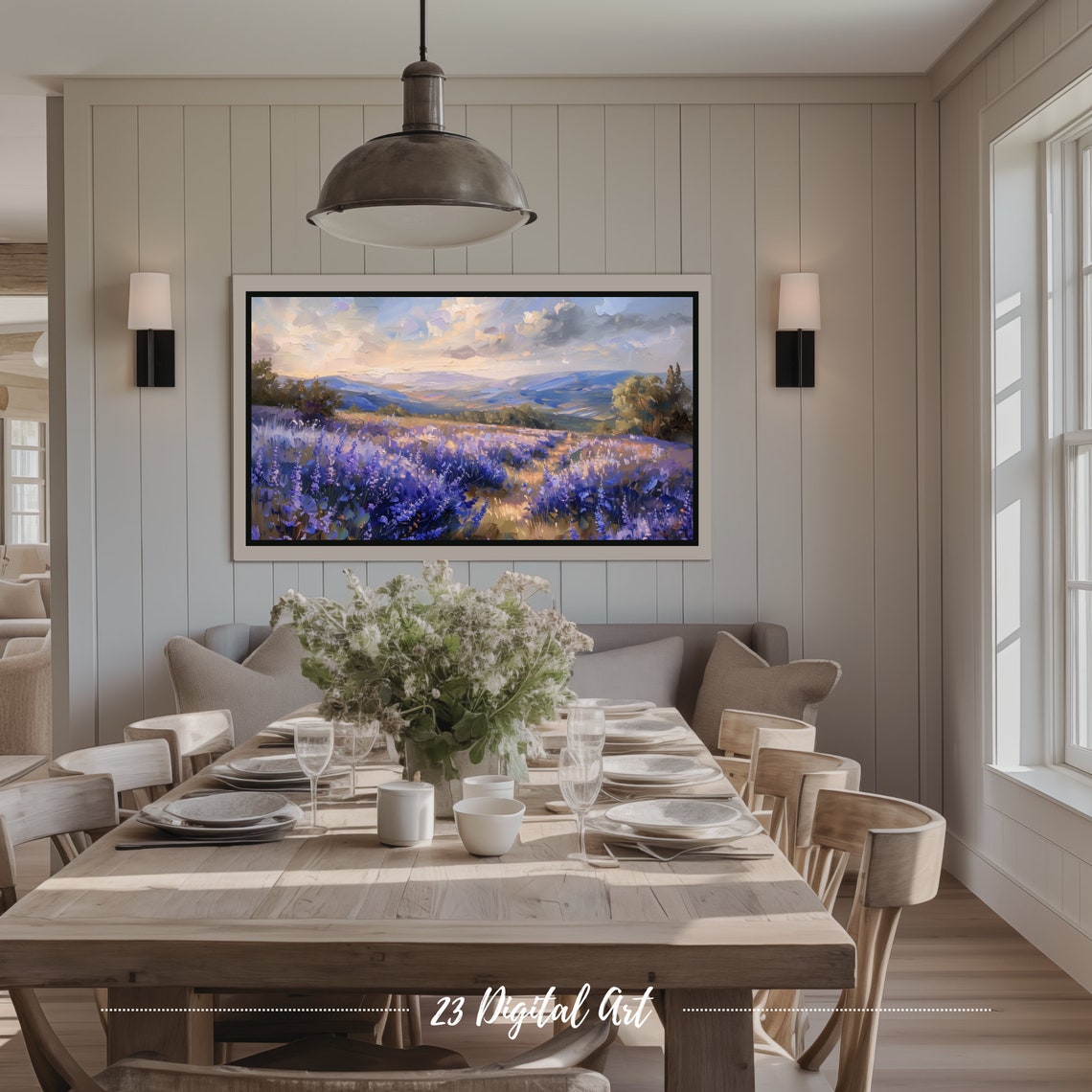 Lavender Field Sunset Purple Blooms Rolling Hills Frame TV Art Poster - Image 2