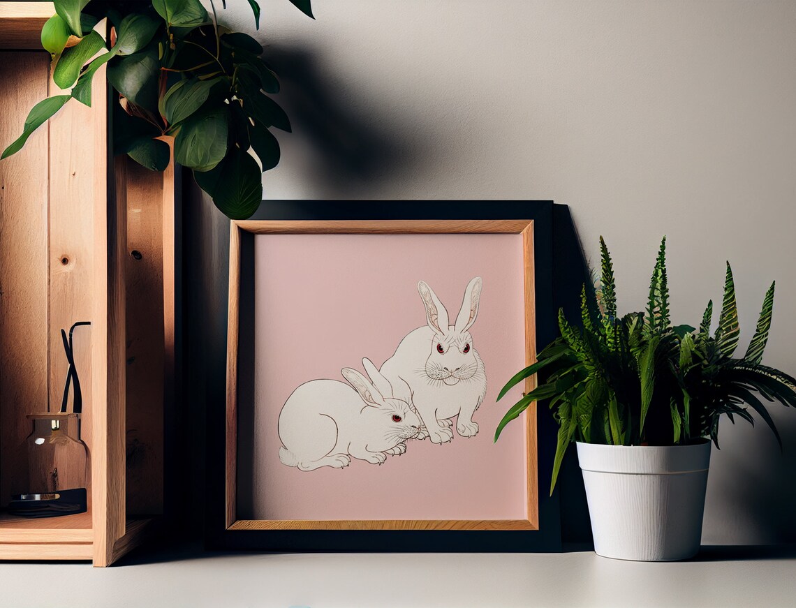Cute Vintage Rabbits, Vintage Japanese Art Print