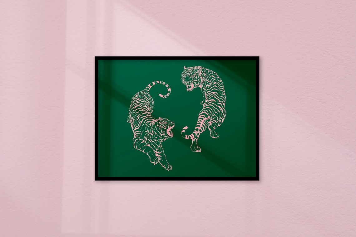 Pink Tigers, Japanese Tigers Art Print - Image 2