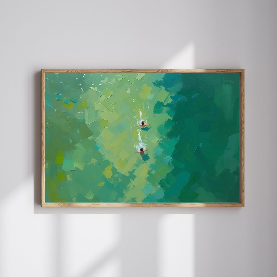 Aerial Swimmers Turquoise Water Abstract Seascape Art Poster