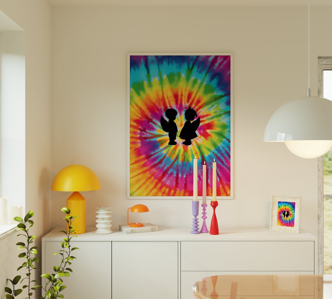 Angel Couple Silhouette Rainbow Tie Dye Psychedelic Love Poster - Image 3