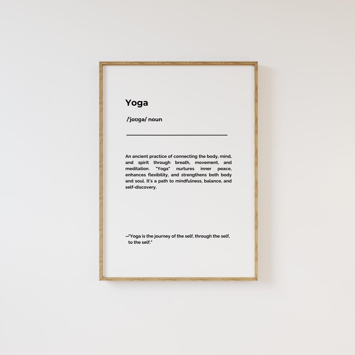 Yoga Definition Poster Minimalist Mindfulness Studio Wall Decor