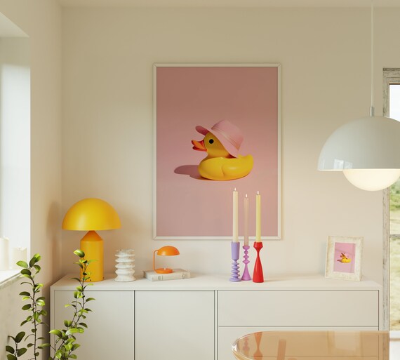 Rubber Duck Wall Art Featuring Cute Pink Duck Poster Fun Trendy Animal Print For Bathroom Decor And Home Decoration