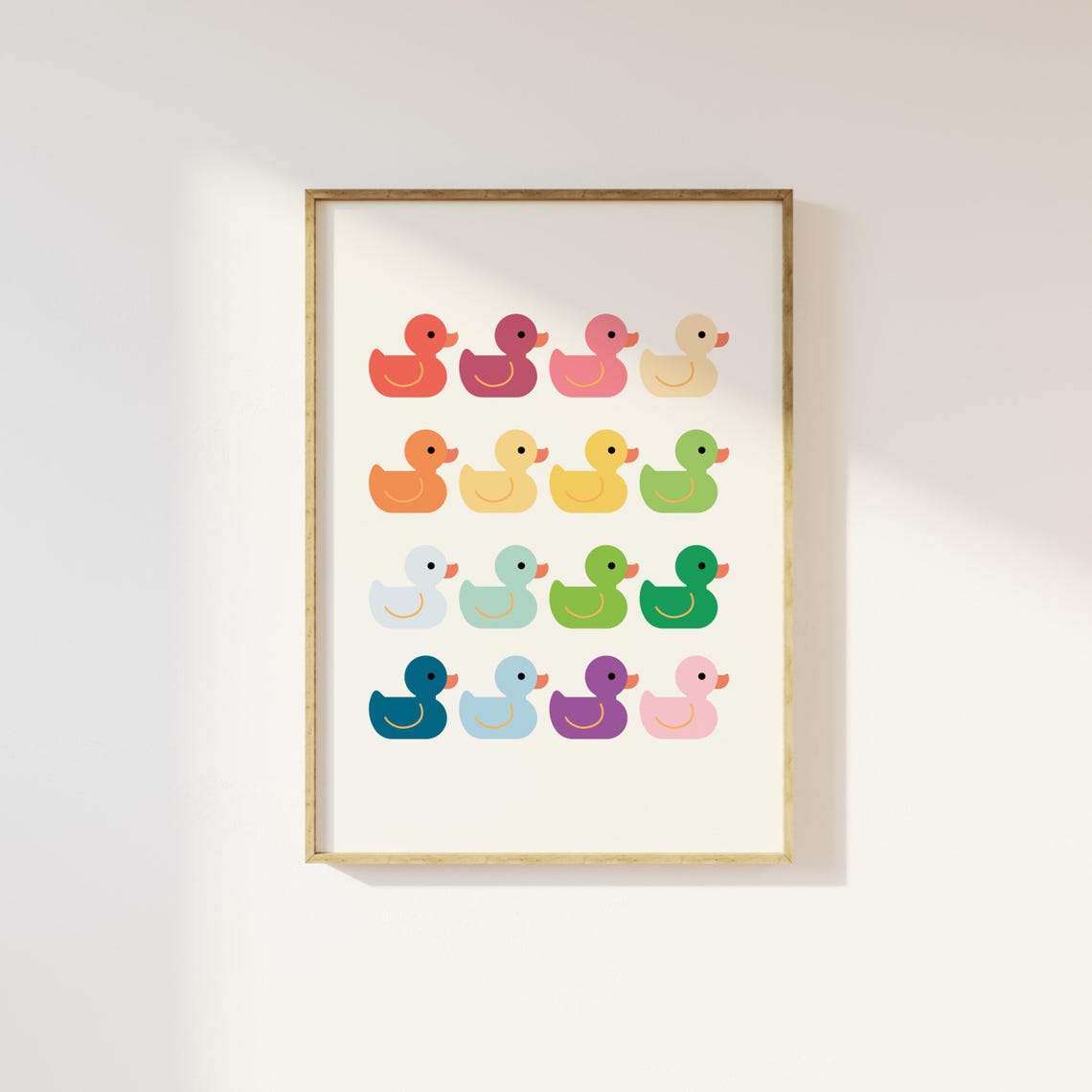Rainbow Rubber Duck Grid Cute Nursery Playful Kids Room Poster
