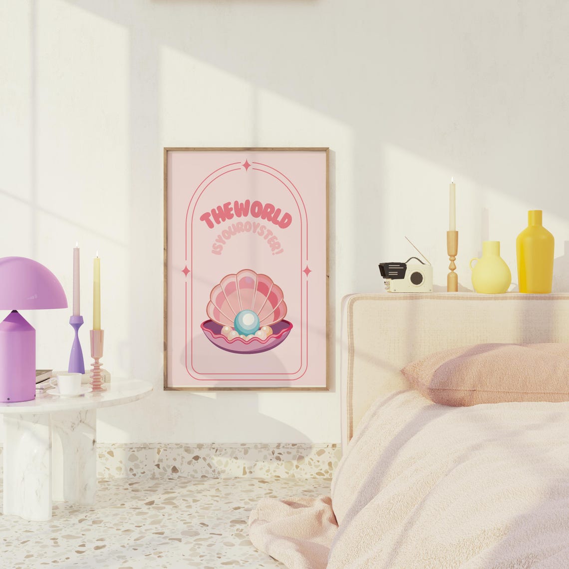 The World Is Your Oyster Pink Pearl Oyster Shell Cute Retro Poster - Image 3