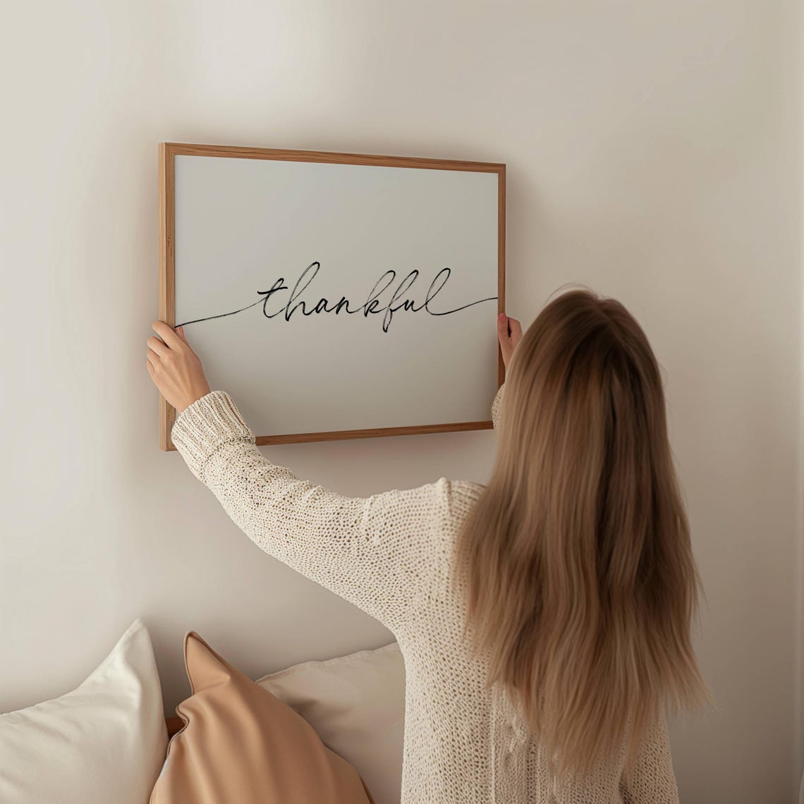 Thankful Script Line Art Black White Minimalist Gratitude Poster - Image 2
