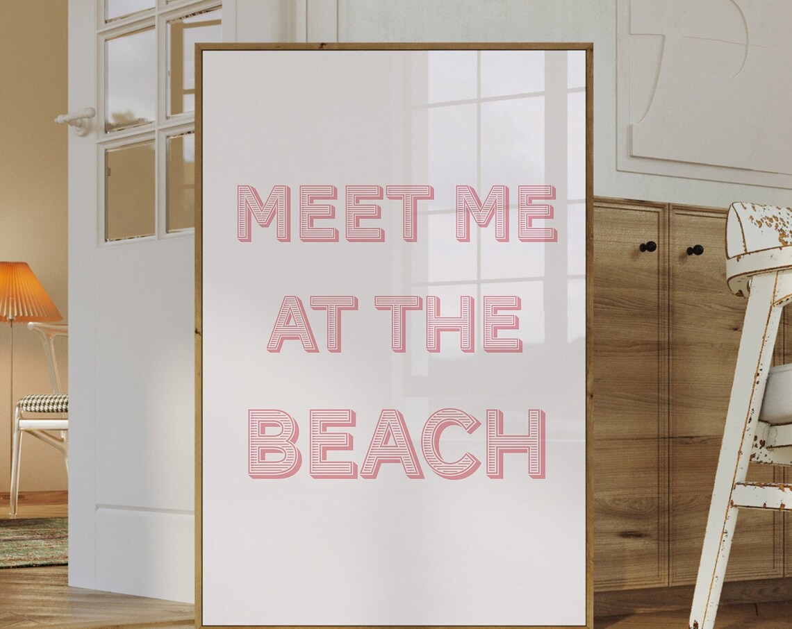 Meet Me at the Beach Pink Outlined Coastal Summer Quote Poster - Image 3