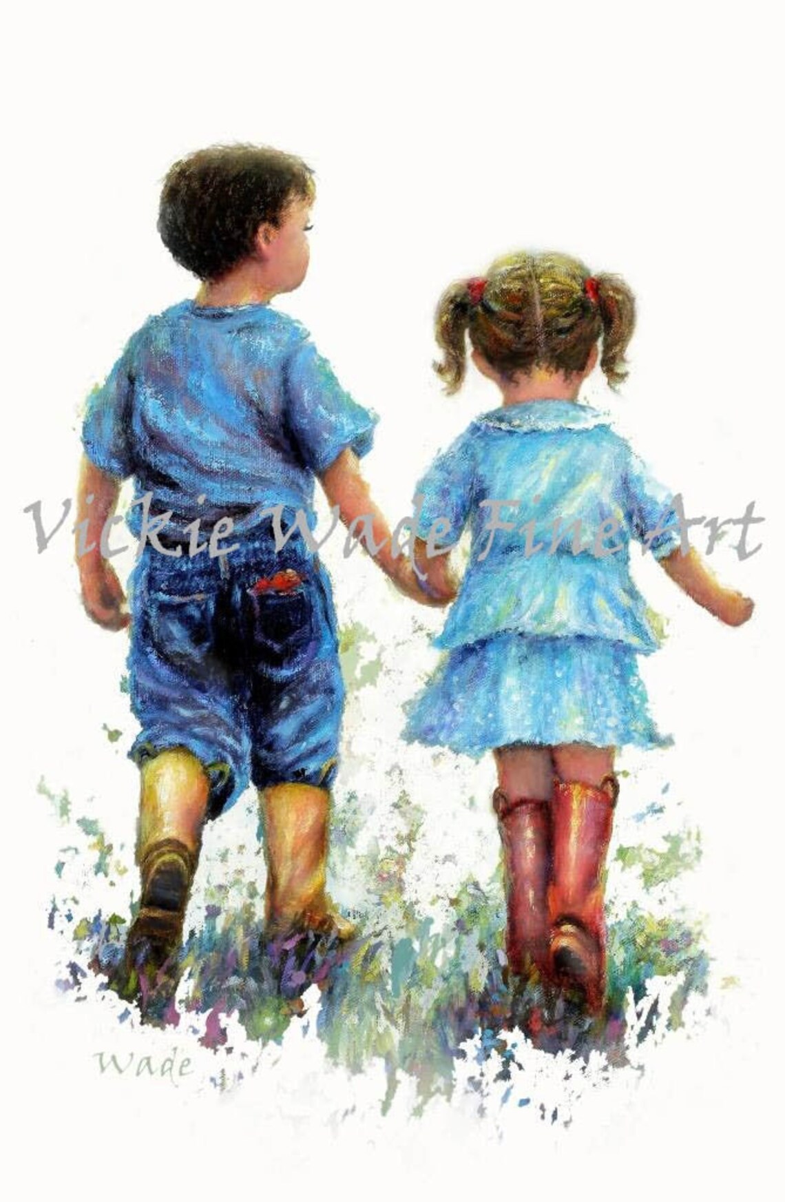 Little Brother And Sister Holding Hands Walking Away Together Poster