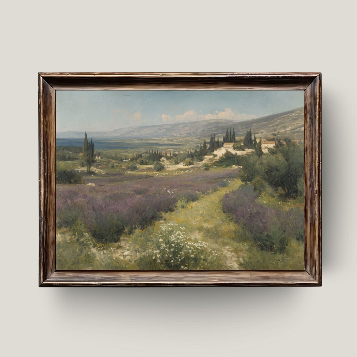 Lavender Field Vintage Oil Painting Provence Farmhouse Summer Art Poster