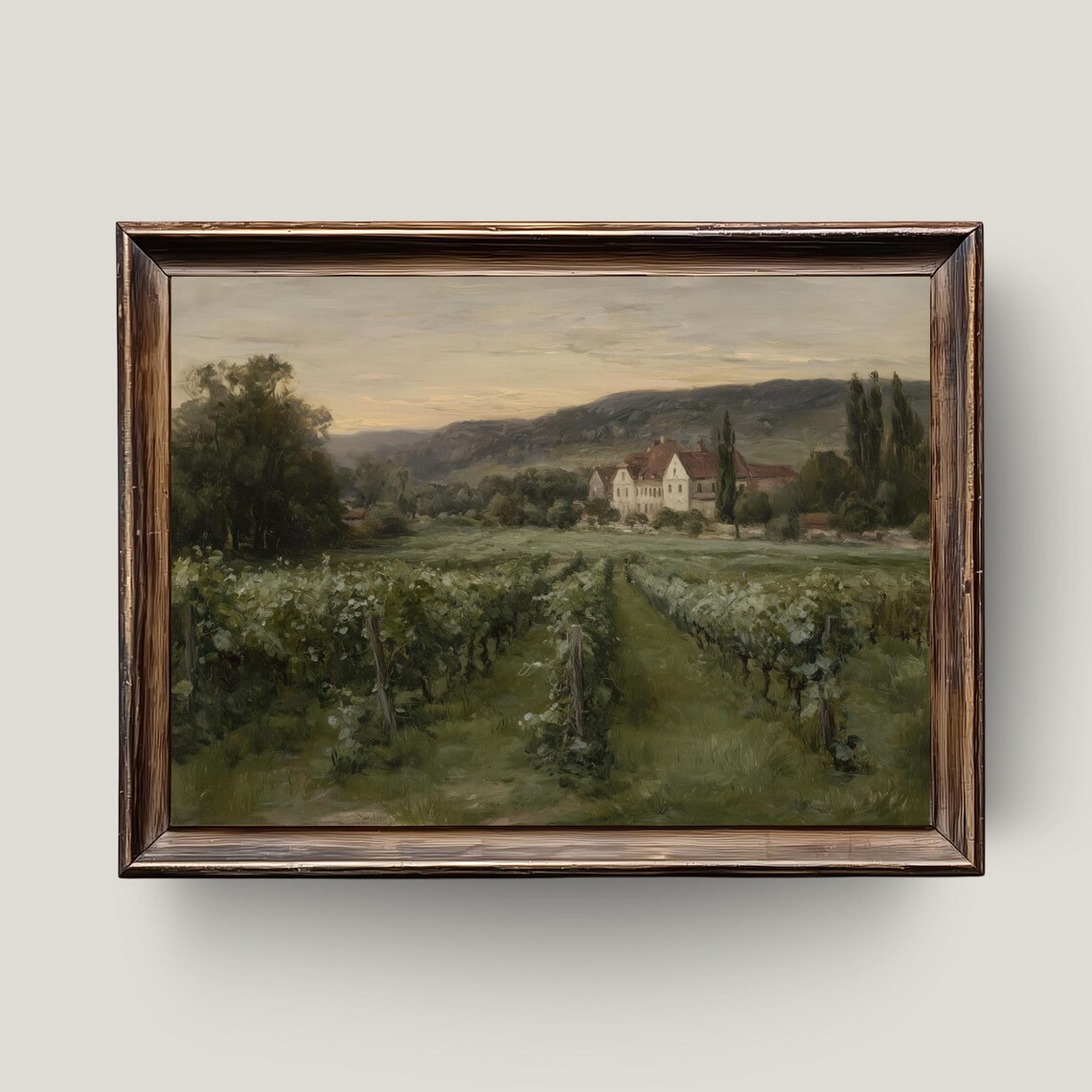 French Vineyard Sunset Farmhouse Vintage Oil Painting Countryside Print
