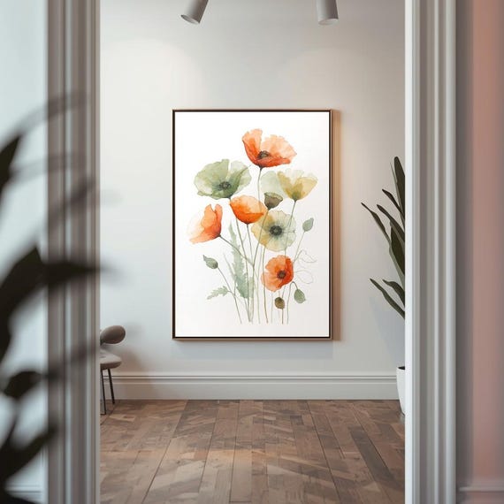 Watercolor Poppy Wall Art Botanical Floral Print Minimalist Flower Poster Modern Home Decor Nature Inspired Artwork