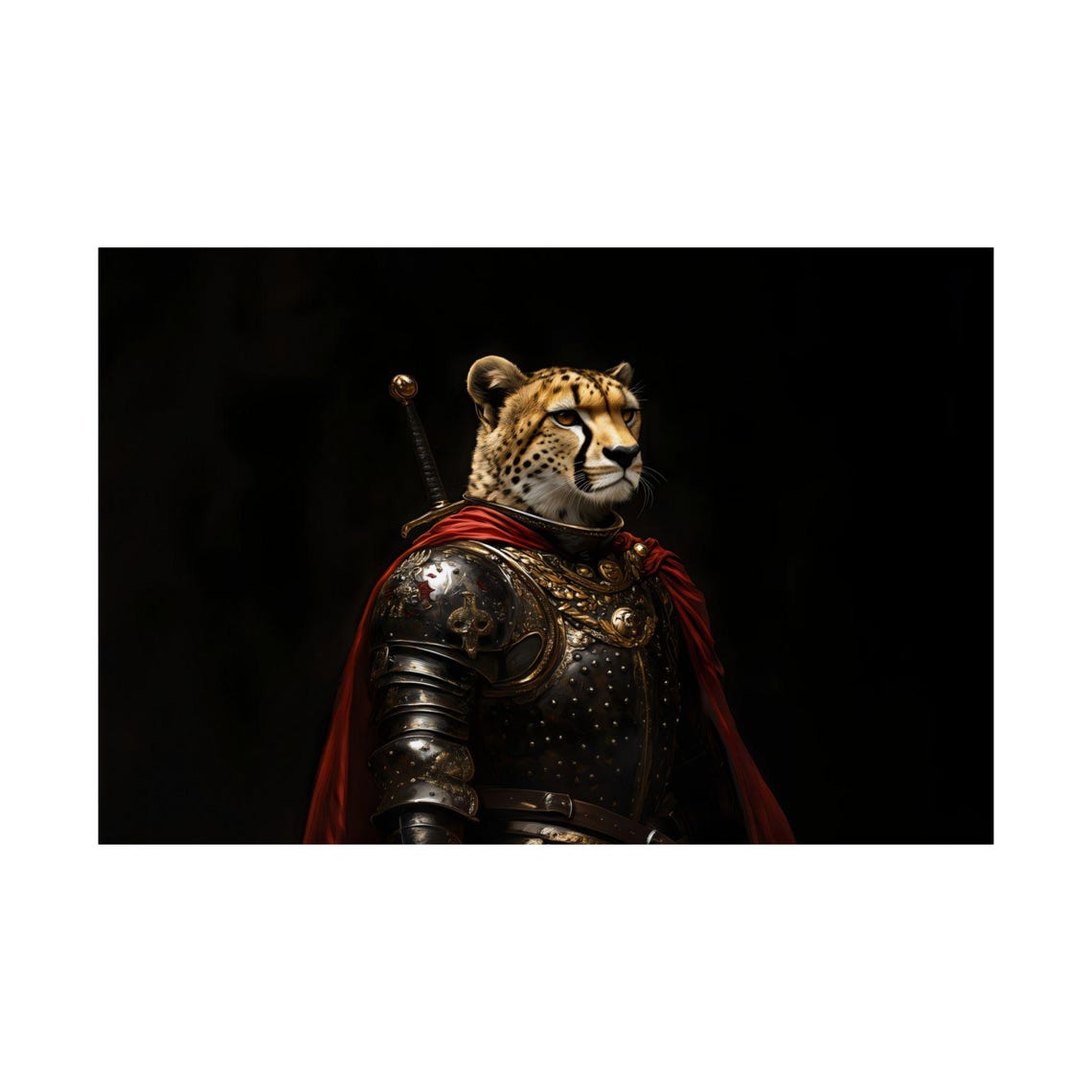 Cheetah Knight In Black Armor With Red Cape Dark Medieval Poster - Image 2