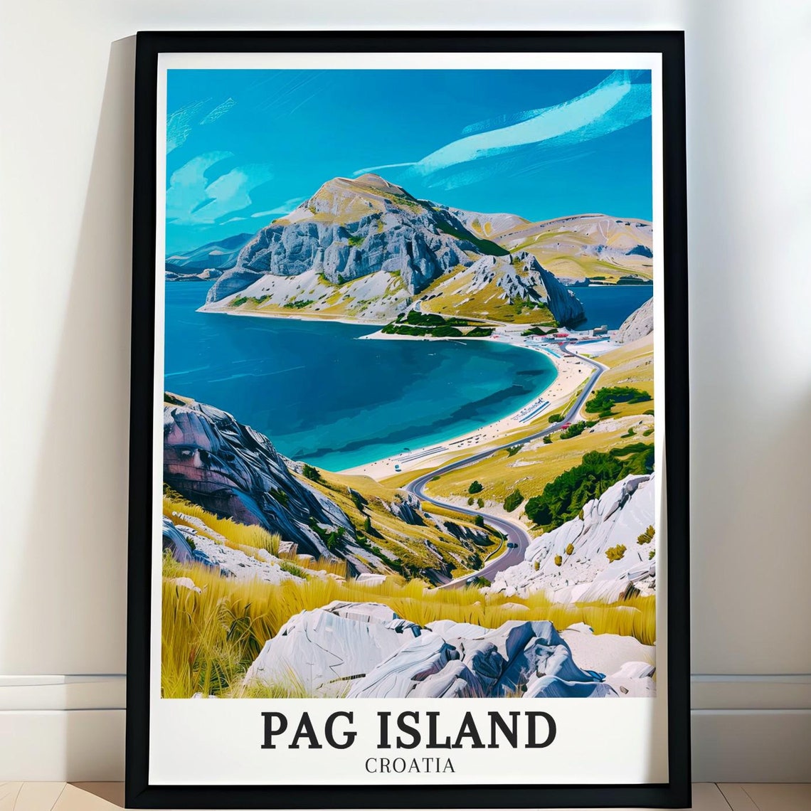 Pag Island Croatia Mountain Bay Coastal Road Overlook View Poster