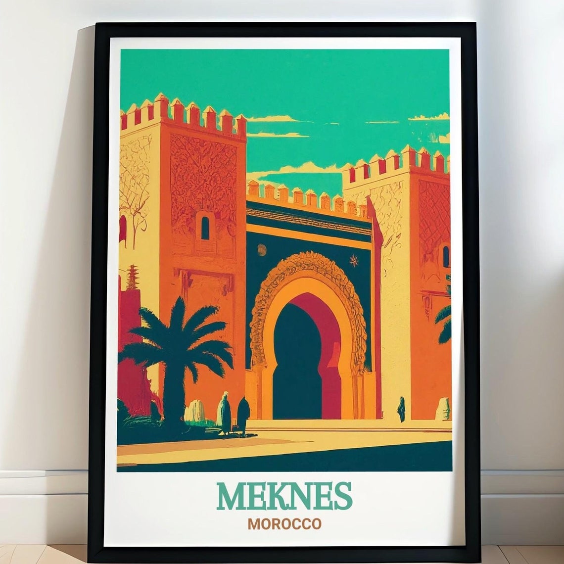 Meknes Morocco Bab Mansour Gate Crenellated Towers Palm Poster