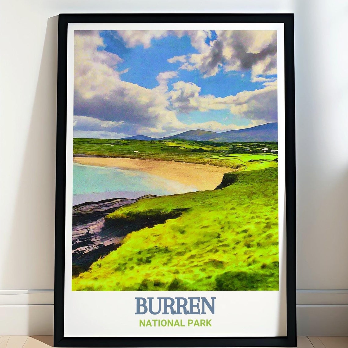 Burren National Park Ireland Green Cliffs Beach Travel Poster
