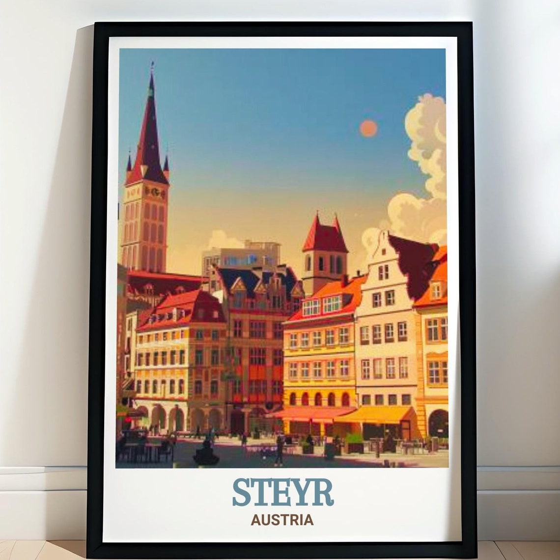 Steyr Austria Historic Town Square and Red Spire Tower Poster