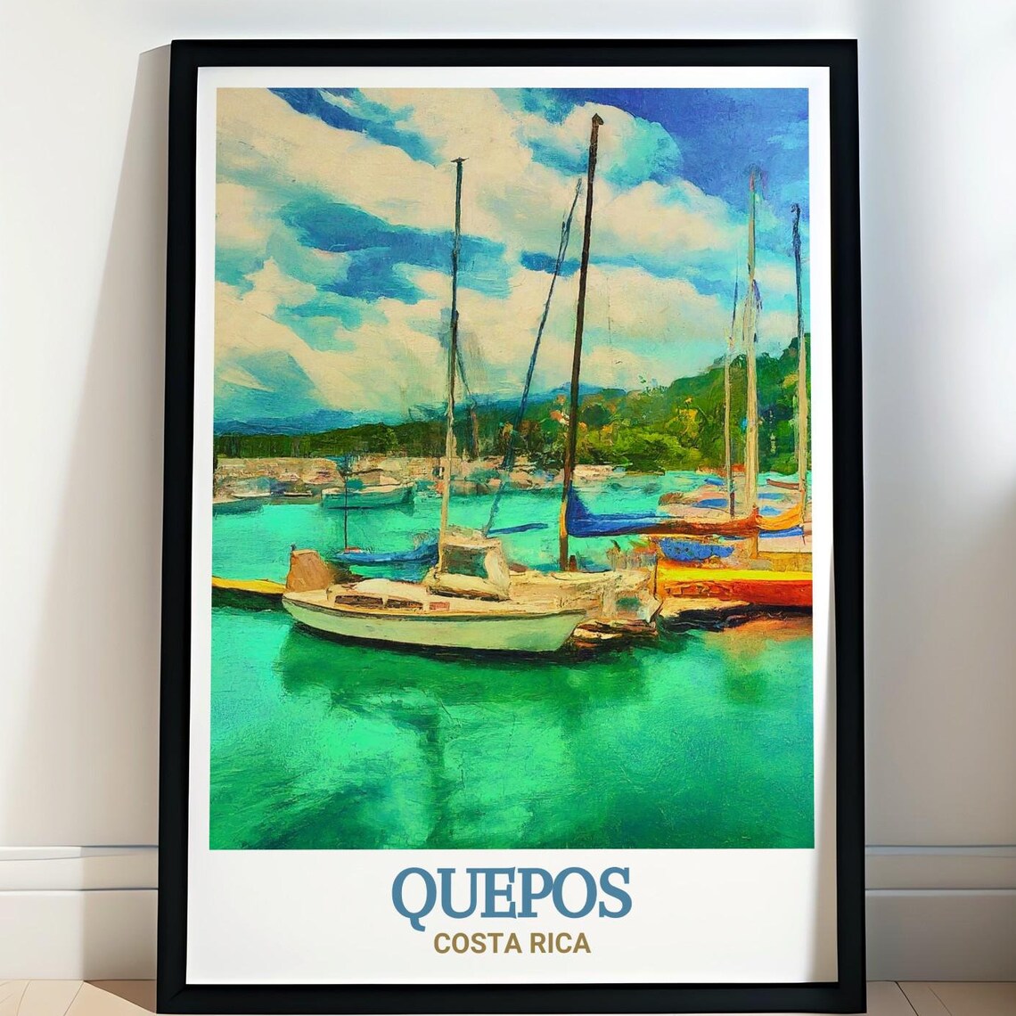 Quepos Costa Rica Sailboat Harbor Tropical Waterfront Travel Poster