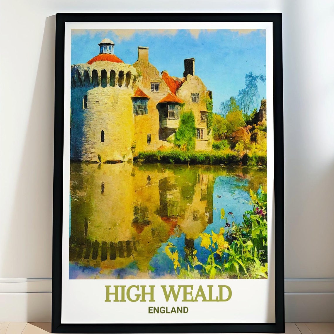 High Weald England Castle Moat Reflections Garden Travel Poster
