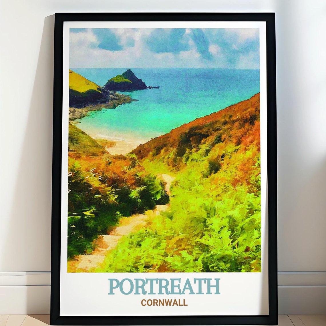 Portreath Cornwall Coastal Path Clifftop Ocean Travel Poster