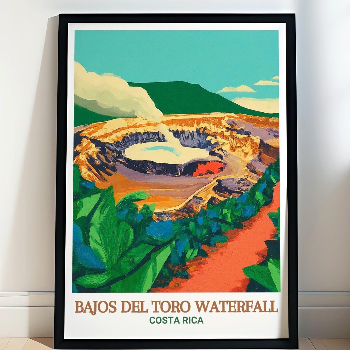 Poas Volcano Crater Bajos Del Toro Waterfall Costa Rica Travel Poster