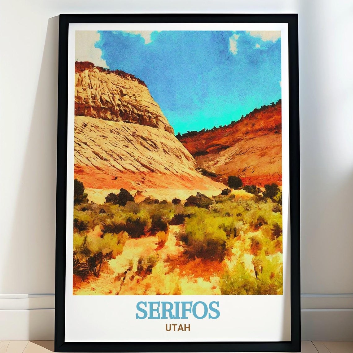 Serifos Utah Golden Desert Cliffs Warm Sunshine Travel Poster