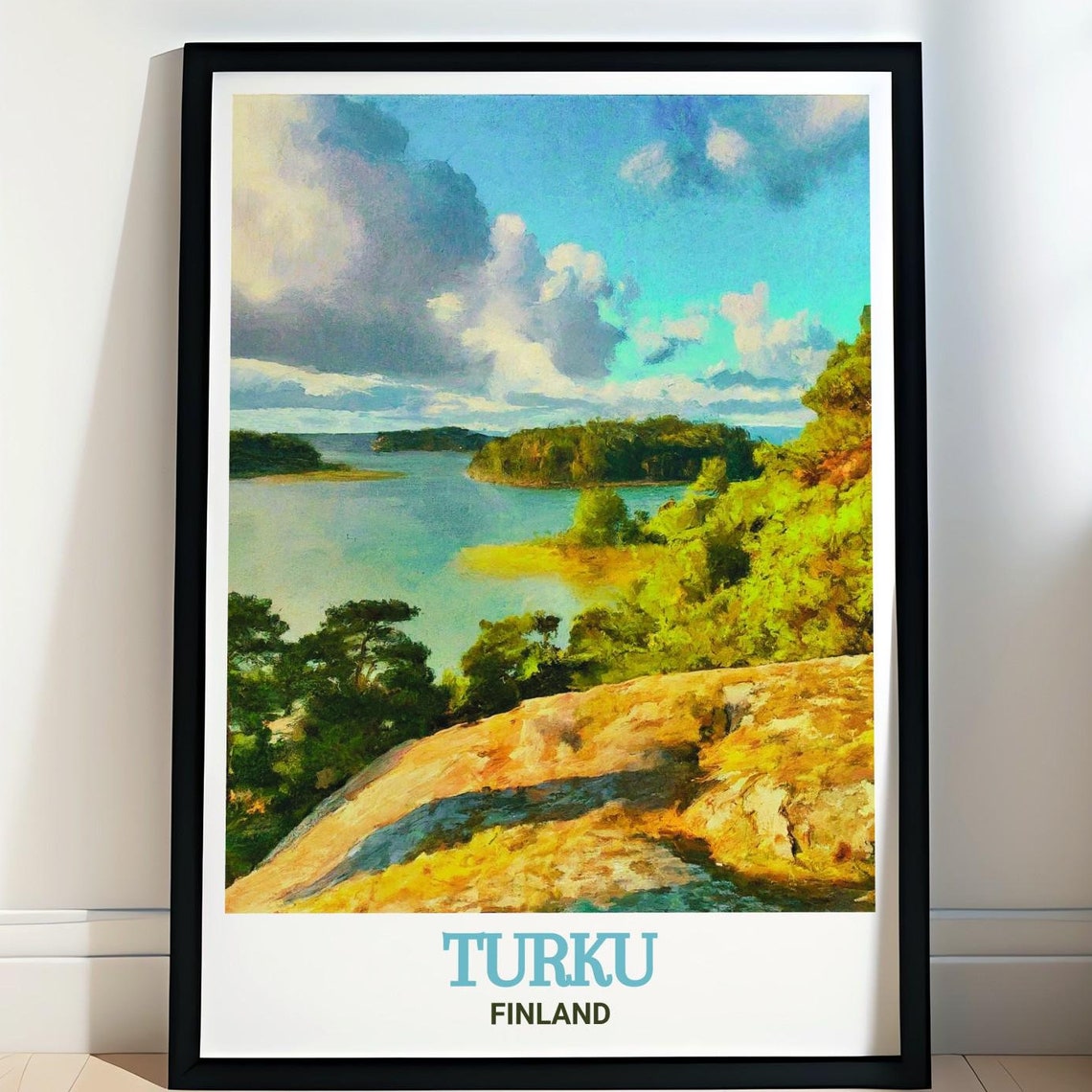 Turku Archipelago Finland Coastal Islands Watercolor Travel Poster
