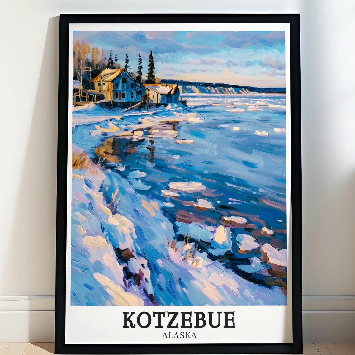 Kotzebue Alaska Frozen Shoreline Icy Harbor Cabins Winter Art Poster