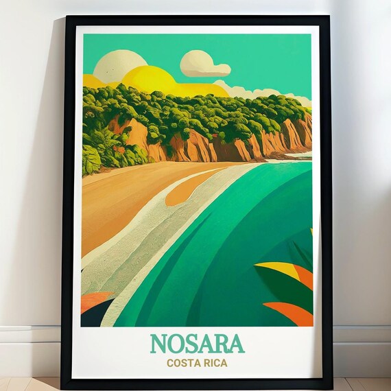 Nosara Costa Rica Tropical Beach Palm Lined Cliffs Travel Poster