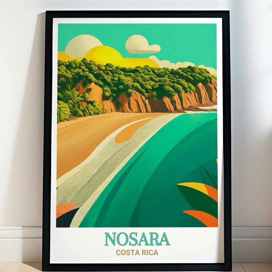 Nosara Costa Rica Tropical Beach Palm Lined Cliffs Travel Poster