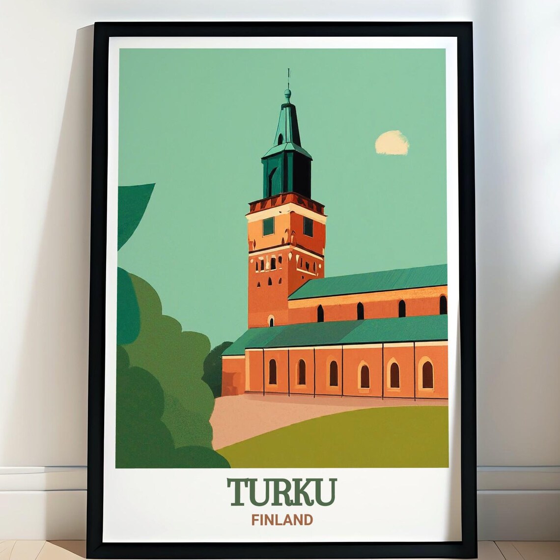 Turku Finland Cathedral Minimalist Green Illustration Travel Poster