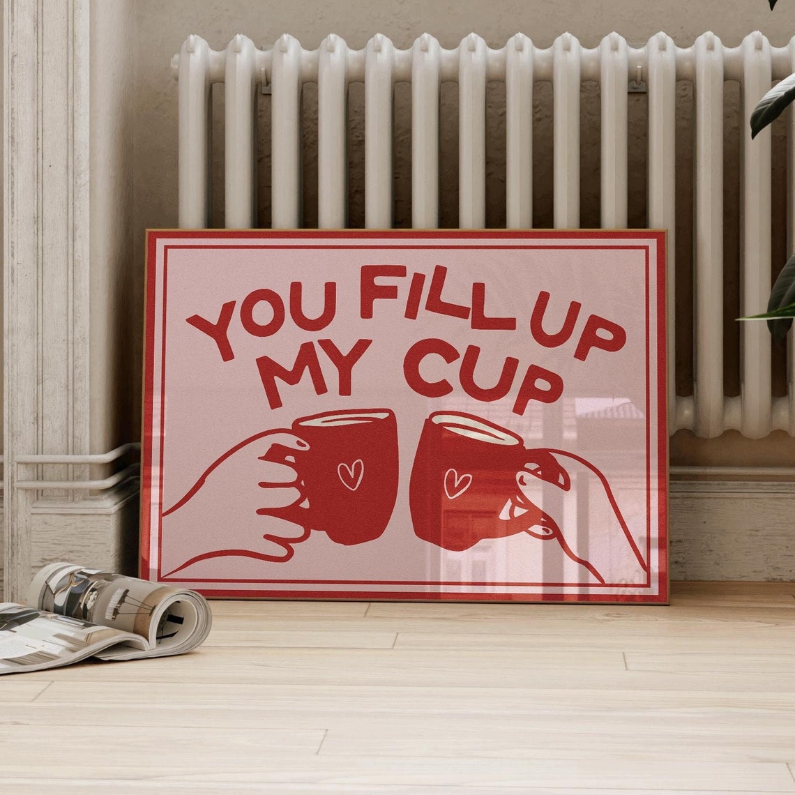 You Fill Up My Cup Red Coffee Cheer Friendship Kitchen Print - Image 2