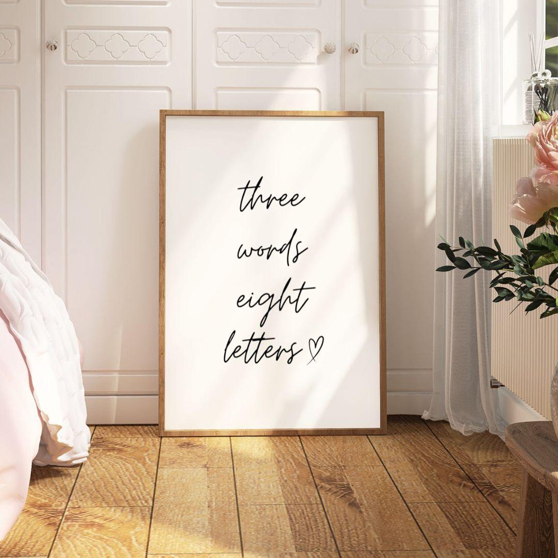 Sweet Three Words Eight Letters Romantic Love Script Heart Poster - Image 3