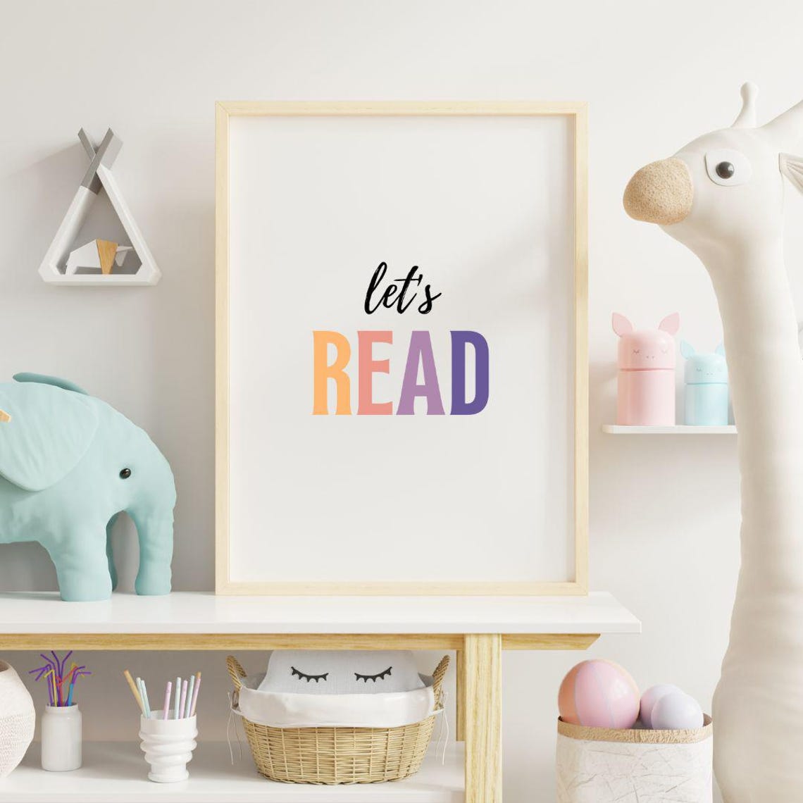 Lets Read Pastel Rainbow Letters Nursery Kids Room Decor Poster - Image 2
