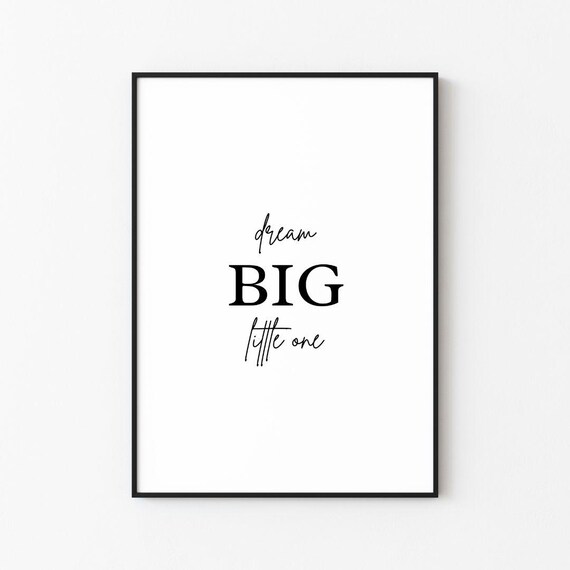 Dream Big Little One Black Script Nursery Baby Shower Poster
