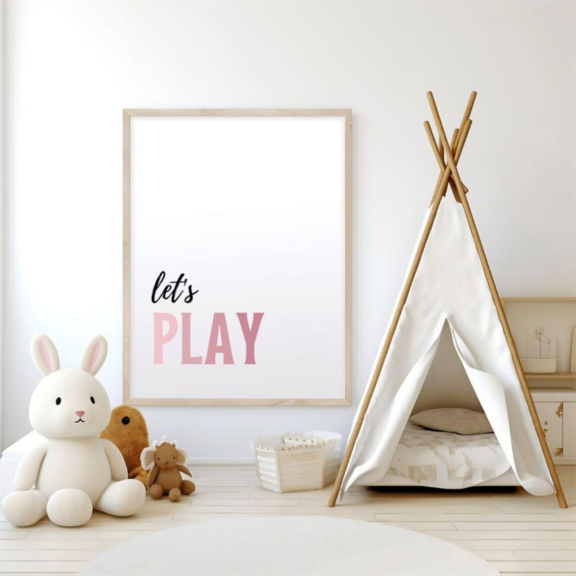 Lets Play Fun Pink Ombre Script Playroom Kids Room Decor Poster - Image 2