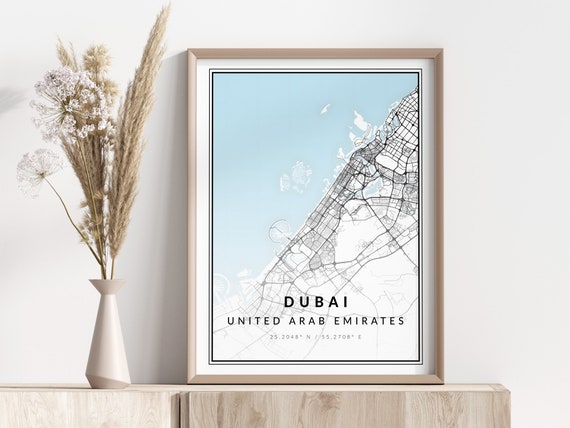 Dubai City Map Print Poster Wall Art Geographic
