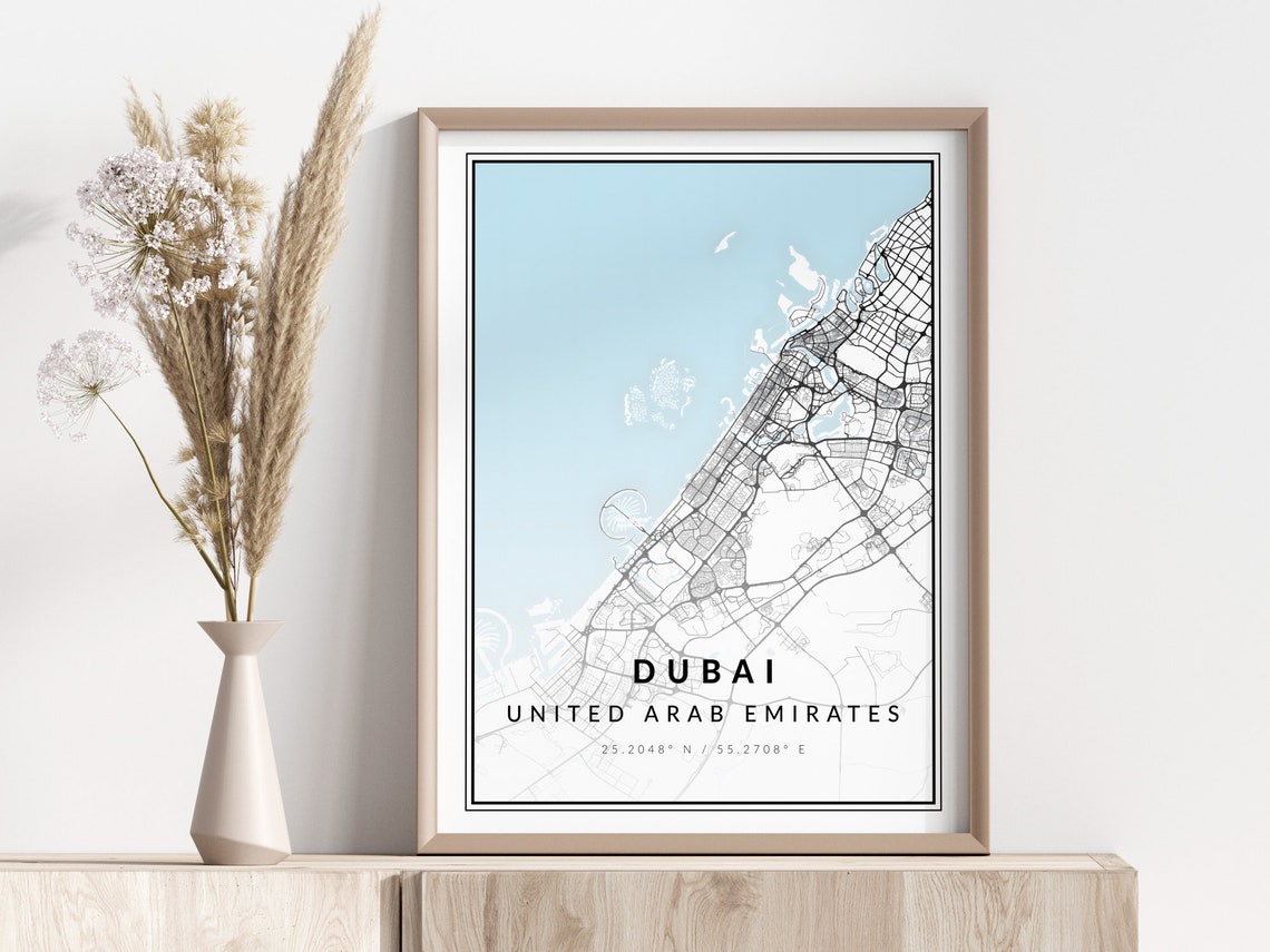 Dubai City Map Print Poster Wall Art Geographic