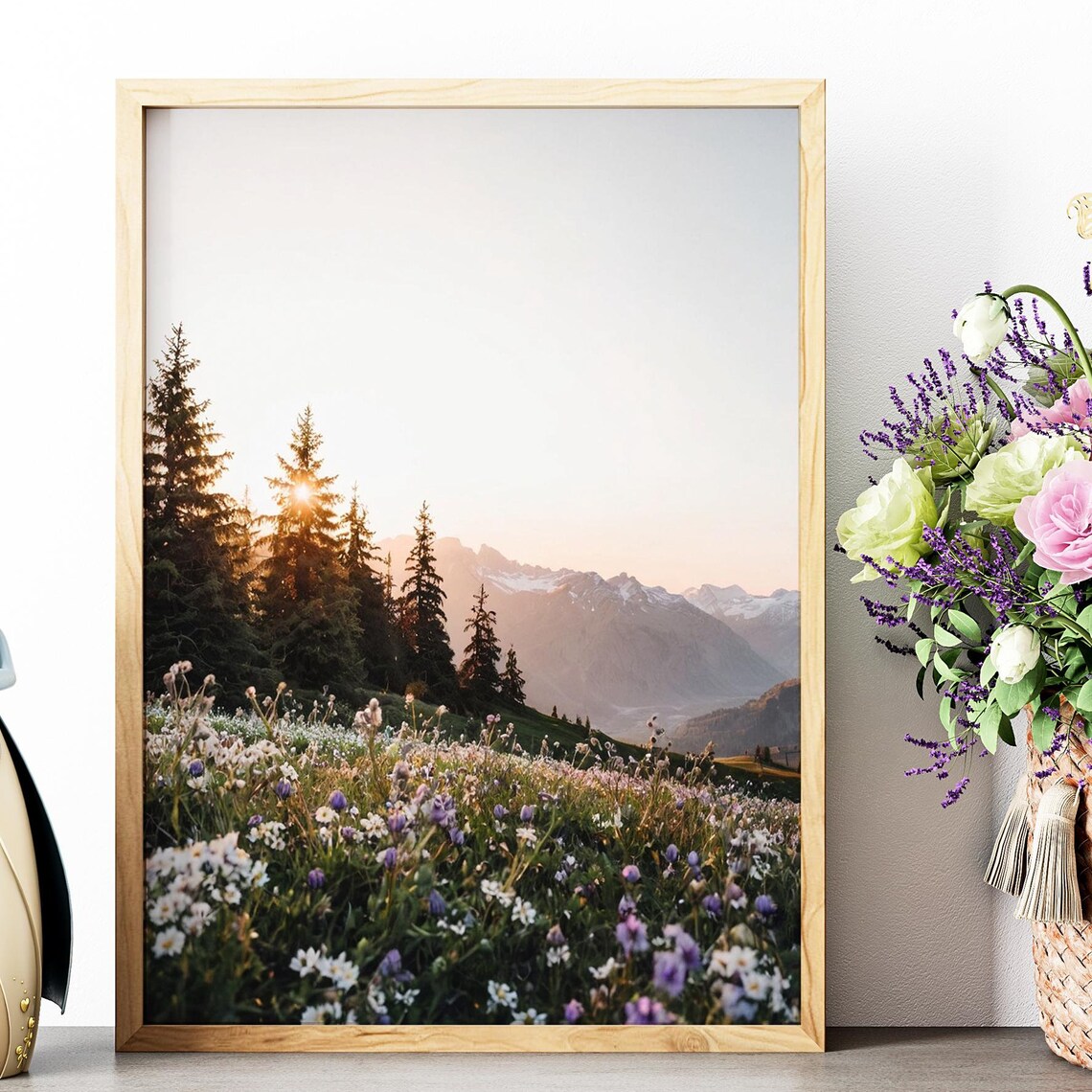Wildflowers Wall Art Print, Mountain Landscape