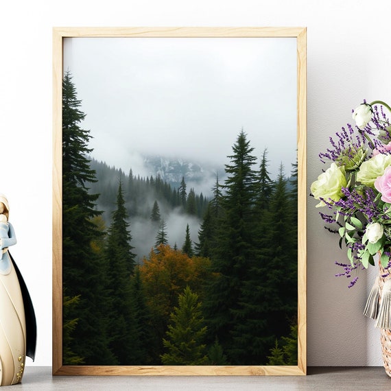Mountain Wall Art Trendy Art Prints Misty Forest Wall Art Nature Prints Green Forest Print Mountain Landscape Wall Art Print