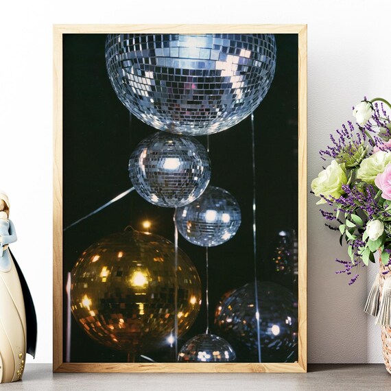 Silver Gold Disco Mirror Balls Dark Party Nightlife Photo Poster