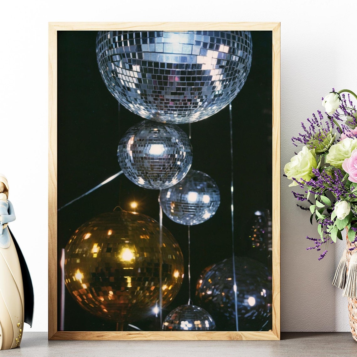 Silver Gold Disco Mirror Balls Dark Party Nightlife Photo Poster